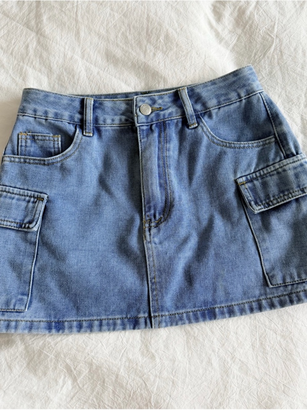 Light Blue Denim Mini Skirt with Cargo Pockets